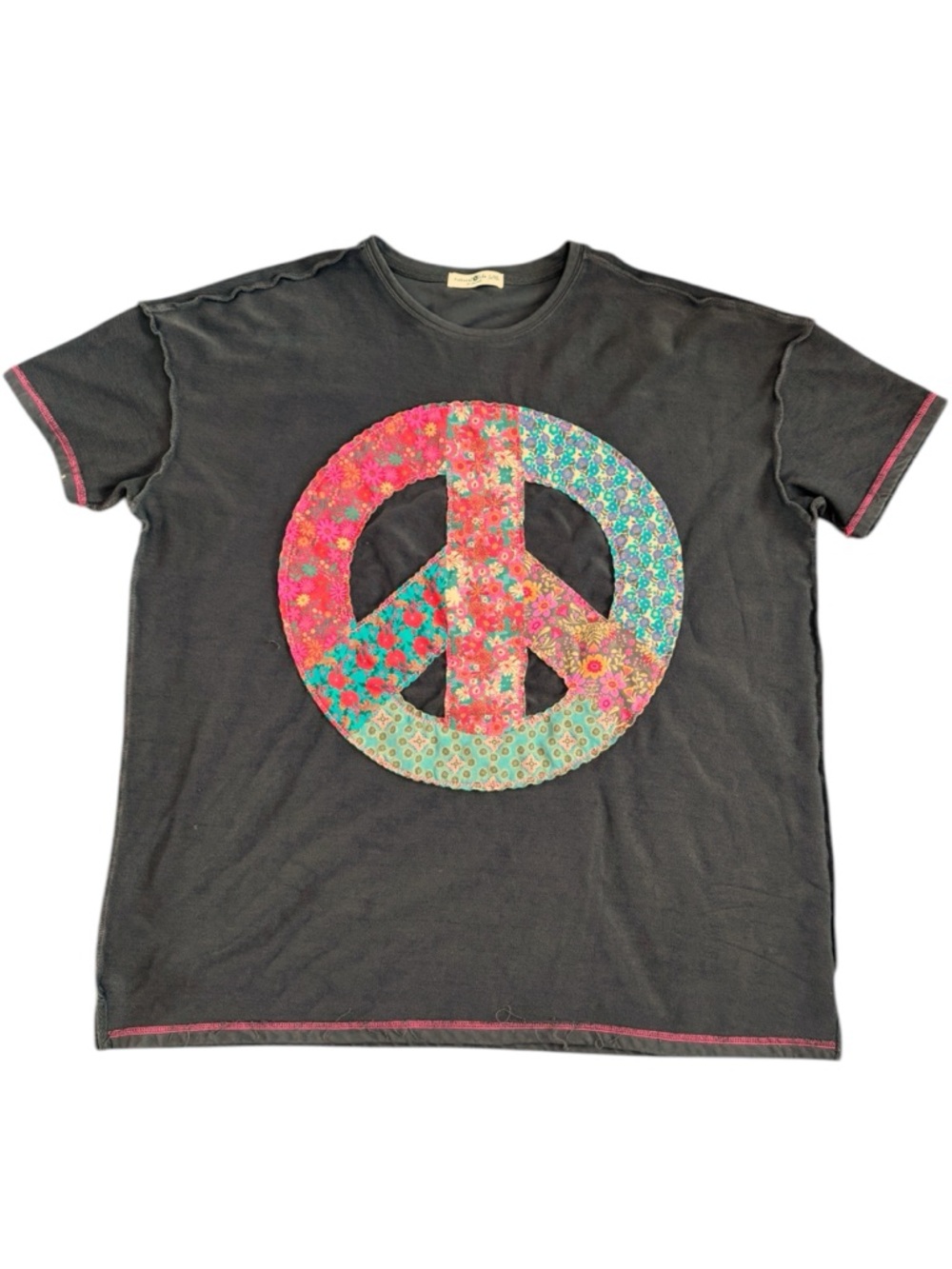 NATURAL LIFE Brown Short Sleeve Tee with Pink Stitching